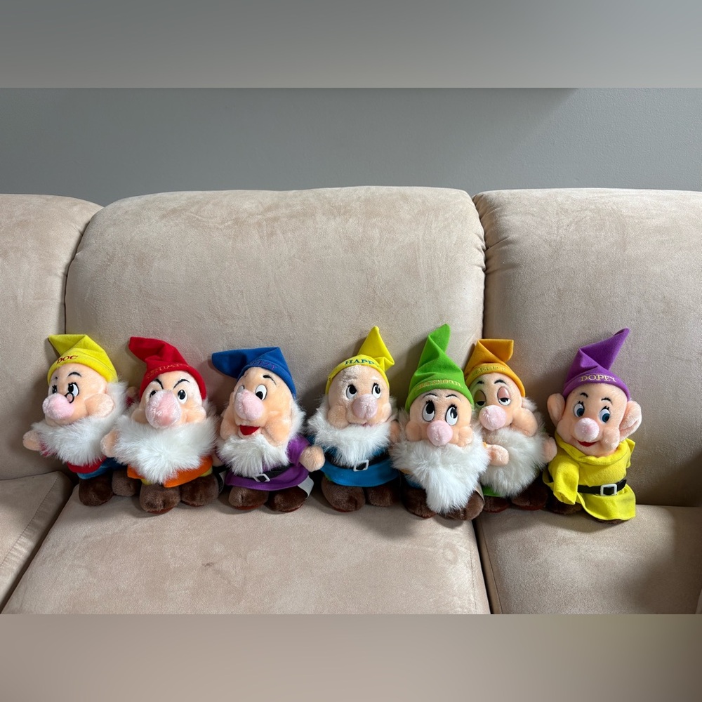 Disney Seven Dwarfs Plush Set - Yellow, Red, Blue, Purple, Green, Orange, Lime
